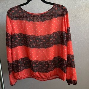 Red Chiffon Long Sleeve Blouse